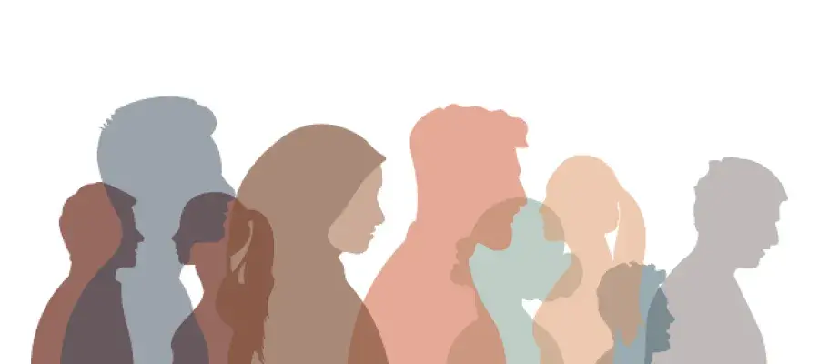 Group of multi-ethnic business co-workers and colleagues. Silhouette of diversity people side.